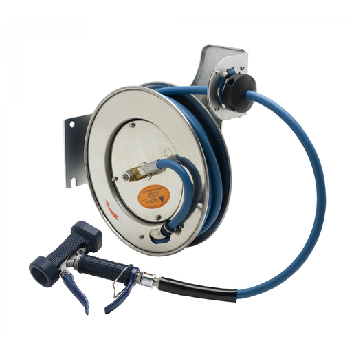Hose Reel, Open, Stainless Steel, 3/8" x 35' Hose, Front Trigger Water Gun