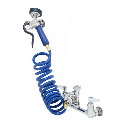 Pet Grooming Faucet, Wall 8" Centers, Aluminum Spray Valve, Coiled Hose, Vacuum Breaker