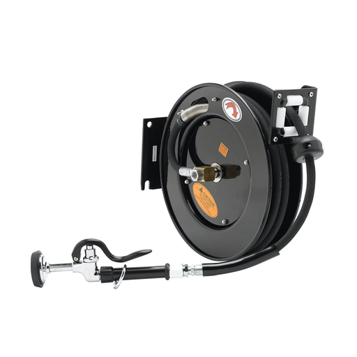 Hose Reel, Open, Powder Coated Steel, 35' x 3/8" ID Hose with Spray Valve