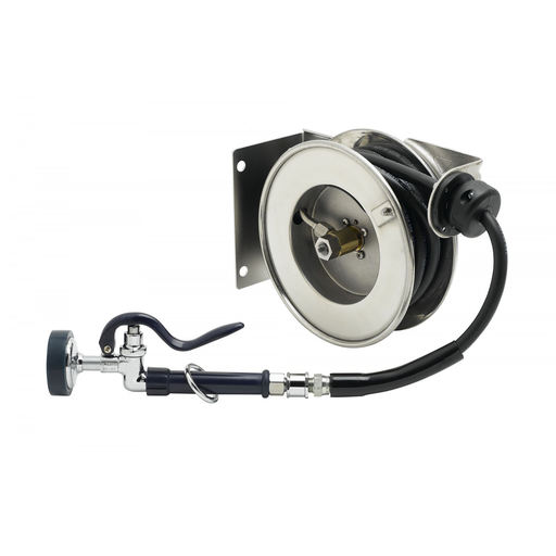 Hose Reel, Open, Stainless Steel, 3/8" x 12 FT, EB-0107 Spray Valve