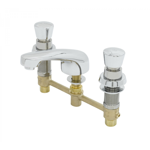 Lavatory Faucet, Push Button Self-Closing Cartridges, 8" Center, Cast Spout