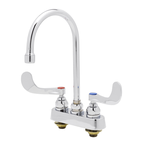 Workboard Faucet, Deck Mount, 4" Centers, Swivel Gooseneck, Wrist Action Handles