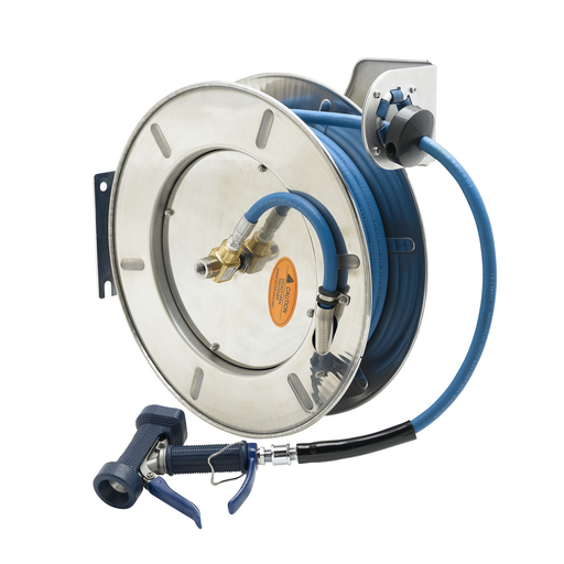 Hose Reel, Open, Stainless Steel, 3/8" x 50' Hose, Front Trigger Water Gun