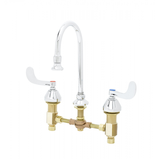 Medical Faucet, Concealed Body, 8" Centers, Wrist Handles, Rigid/Swivel GN w/ Rosespray