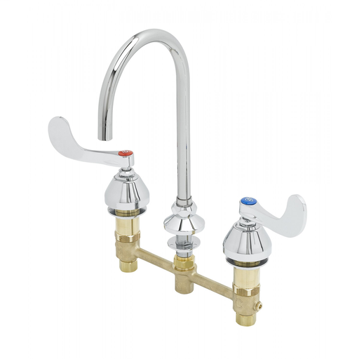 Medical Faucet, 8" Centers, 1.5 gpm Flow Control, Plain-End Gooseneck, 4" Handles, Eternas