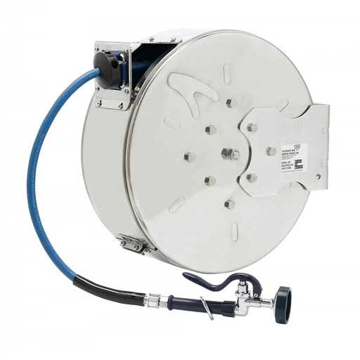 Hose Reel,Enclosed,Stainless Steel,50'Hose,3/8"ID with Spray Valve