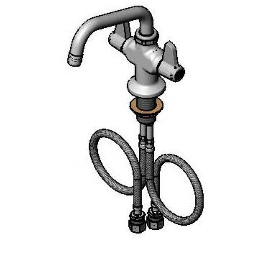 Single Hole Deck Mount Faucet, 6" Swing Nozzle, 18" Flexible Inlets, Swivel Couplings