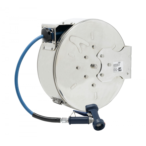 Hose Reel, Enclosed, Stainless Steel, 3/8" x 50'Hose, Rear Trigger Water Gun