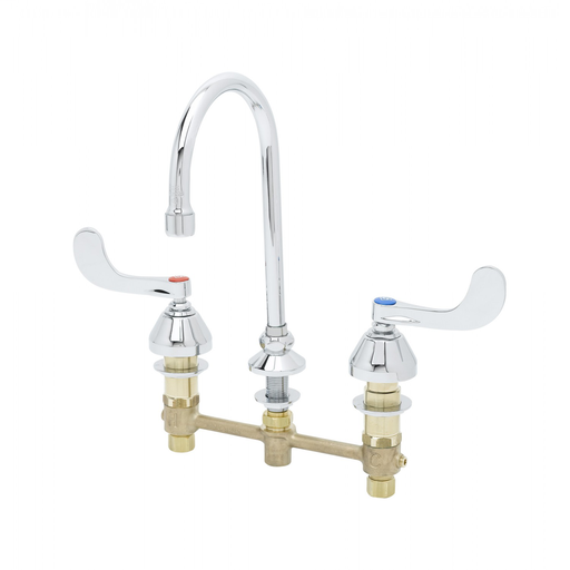 Medical Faucet, 8" Centers, 133X Swivel Gooseneck, 4" Wrist Action Handles, Ceramas
