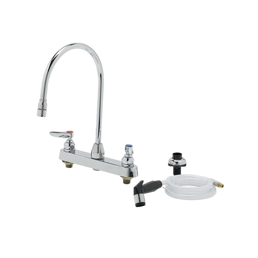 8" Workboard Faucet, Deck Mt, 8-13/16" Swivel Gooseneck, 4' Sidespray