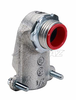 Topaz Corp 102MI 3/4 Inch Malleable Iron Squeeze Type 90 Degrees Insulated Throat Flexible Metallic Conduit Connector Topaz Corp 102MI 3/4 Inch Malleable Iron Squeeze Type 90 Degrees Insulated Throat Flexible Metallic Conduit Connector