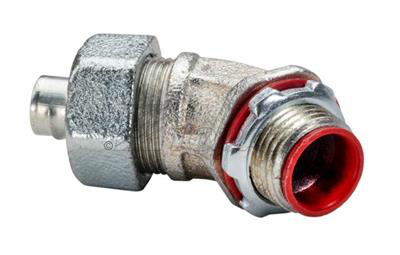 Product image for Topaz Corp 238S 3 Inch Zinc Plated Malleable Iron 45 Degrees Insulated Throat Liquidtight Connector