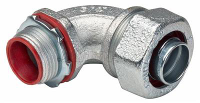 Product image for Topaz Corp 492S 3/4 Inch Zinc Plated Malleable Iron 90 Degrees Insulated Throat Liquidtight Connector