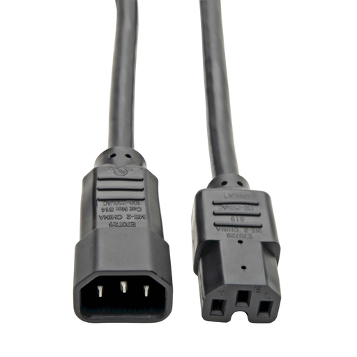 Power Cord C14 to C15 - Heavy Duty, 15A, 250V, 14 AWG, 3 ft., Black