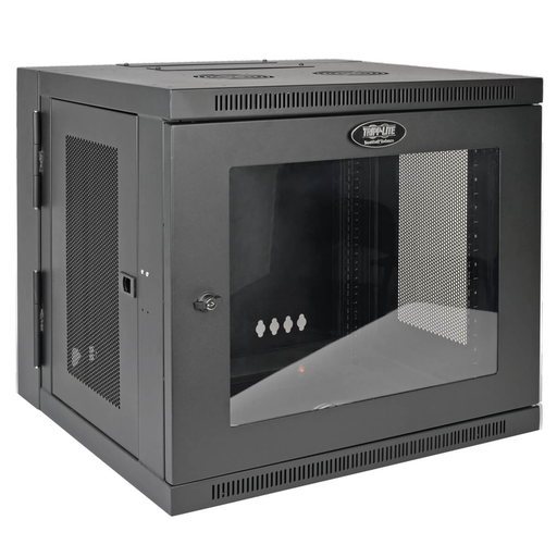 SmartRack 10U Low-Profile Switch-Depth Wall-Mount Rack Enclosure Cabinet with Clear Acrylic Window, Hinged Back