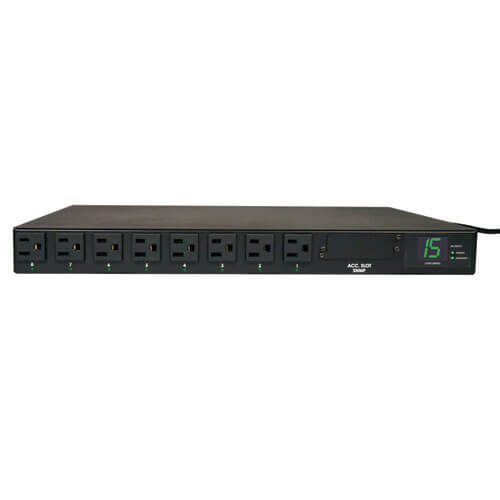 1.4kW Single-Phase Metered Automatic Transfer Switch PDU, 2 120V 5-15P 15A Inputs, 8 5-15R Outputs, 1U, TAA