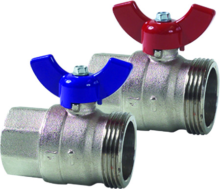 Manifold ball valve set, nickel-plated brass, Union: 1 1/4, FPT: 1