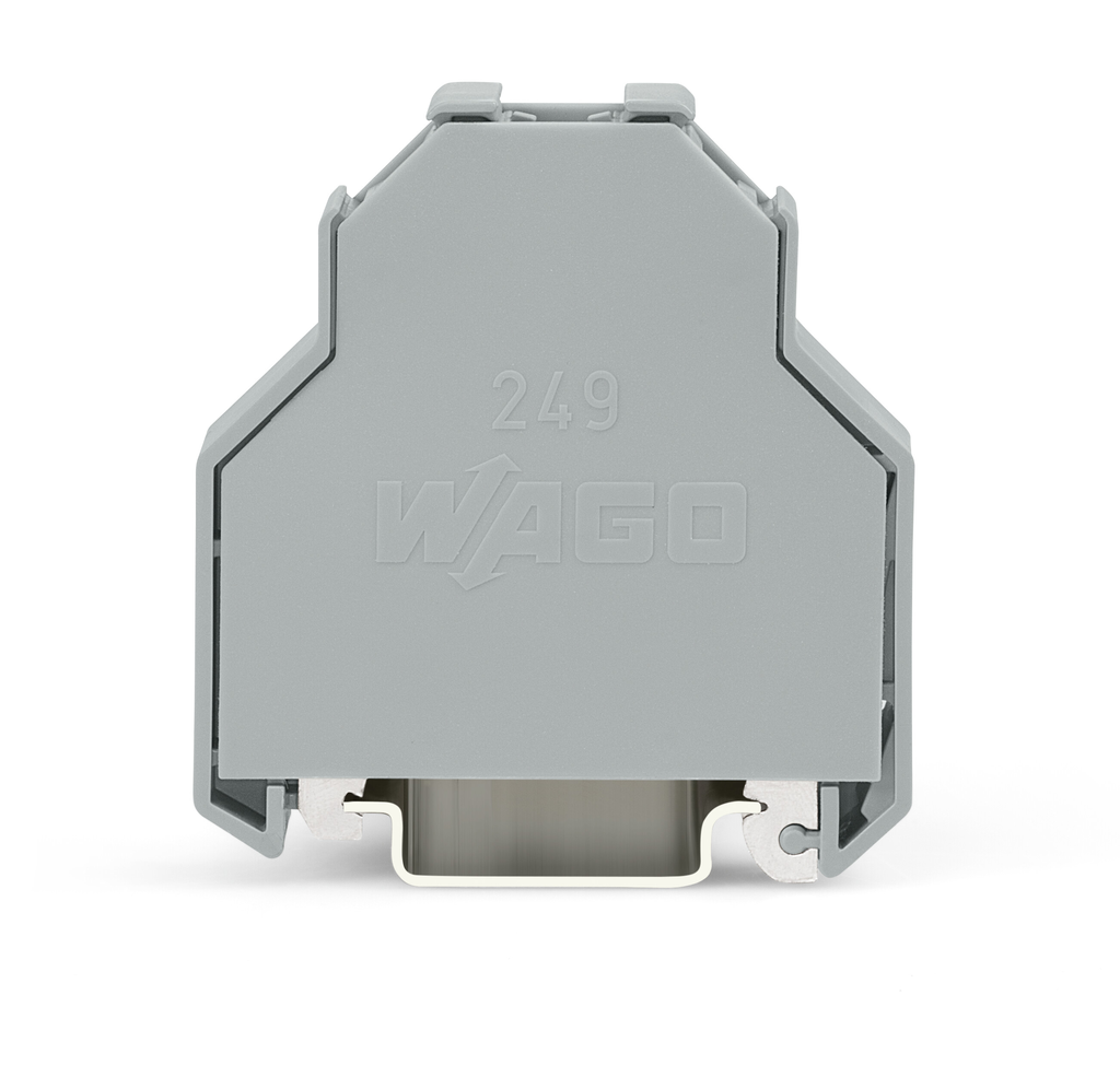 Product image for WAG 249-197 SCREWLESS END STOP 14 MM WIDE FOR DIN-RAIL 35 X 15 AND 35 X 7.5 GRAY