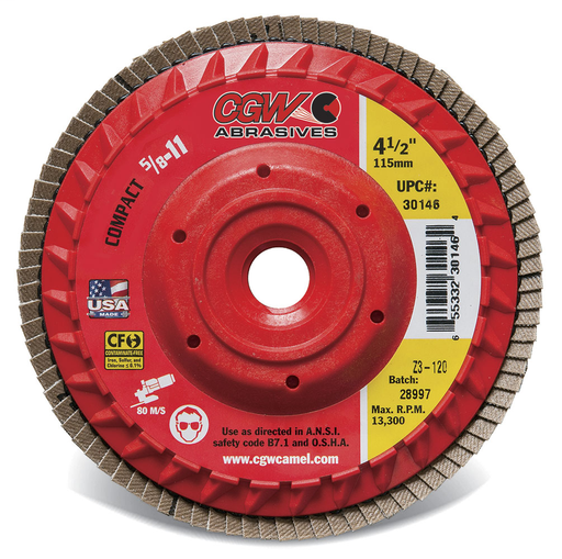 Plastic Backing Flap Discs with Internal 5/8-11 Threads - Zirconia - Size 4-1/2 x 5/8-11 - Grit 40