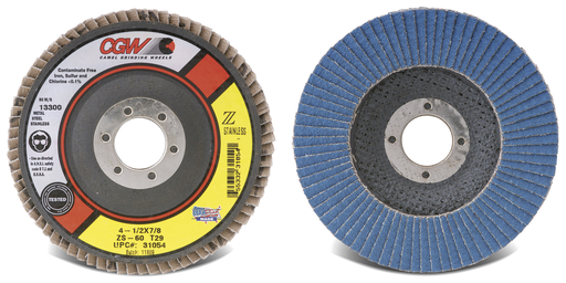 Z-Stainless Flap Discs - Type 27 - Size 4-1/2 x 7/8 - Grit 40