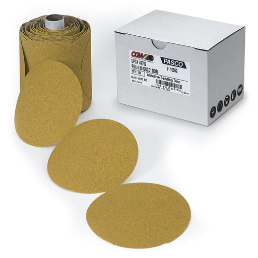 Gold with Mylar Paper Disc, Paper Sanding Discs - 5" Gold with Mylar DWT & DOR PSA - Size 5 - Grit P60