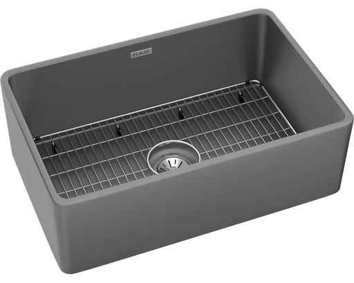 Elkay Fireclay 30" x 19-15/16" x 9-1/8", Single Bowl Farmhouse Sink Kit, Gray