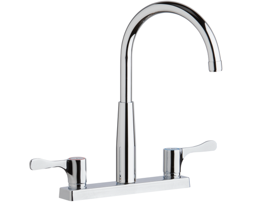 Elkay 8" Centerset Exposed Deck Mount Faucet with Gooseneck Spout and 4" Lever Handles Chrome