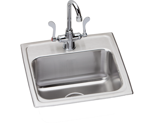 Elkay Lustertone Classic Stainless Steel 17" x 16" x 7-5/8", Single Bowl Drop-in Sink + Faucet Kit
