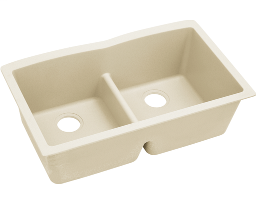 Elkay Quartz Luxe 33" x 19" x 10", Equal Double Bowl Undermount Sink with Aqua Divide, Parchment