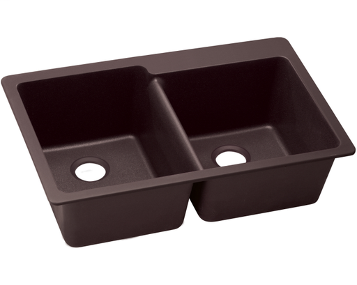Elkay Quartz Luxe 33" x 22" x 9-1/2", Offset Double Bowl Drop-in Sink, Chestnut