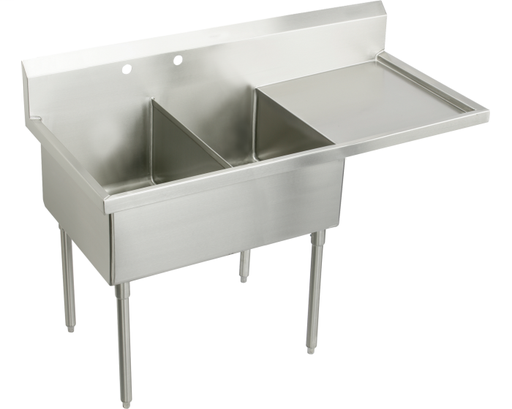 Elkay Sturdibilt Stainless Steel 73-1/2" x 27-1/2" x 14" Floor Mount, Double Compartment Scullery Sink w/ Drainboard