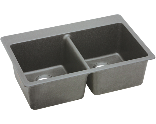 Elkay Quartz Classic 33" x 22" x 9-1/2", Equal Double Bowl Drop-in Sink, Greystone