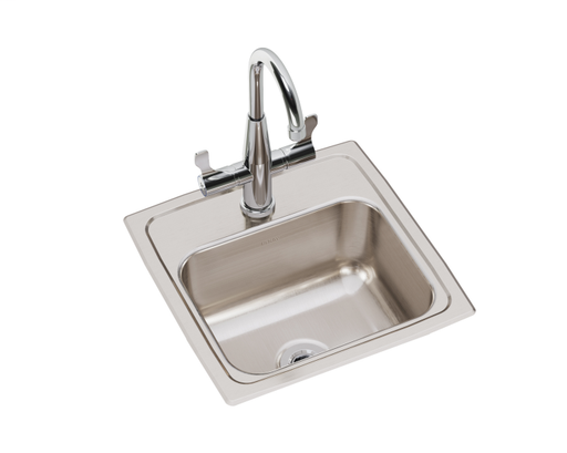 Elkay Lustertone Classic Stainless Steel 15" x 15" x 7-1/8", Single Bowl Drop-in Bar Sink + Faucet Kit