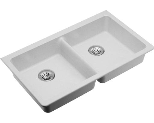 Elkay Quartz Classic 33" x 18-1/2" x 5-1/2", Double Bowl Undermount ADA Sink with Perfect Drain, White