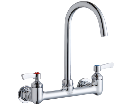 Elkay 8" Centerset Deck Mount Laminar Flow Faucet w/5" Gooseneck Spout 2in Lever Handles 1/2in Offset Inlet Chrome