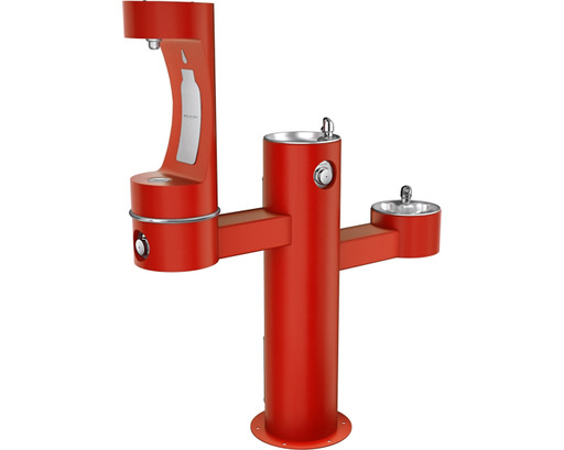 Elkay Outdoor ezH2O Bottle Filling Station Tri-Level Pedestal, Non-Filtered Non-Refrigerated FR Red