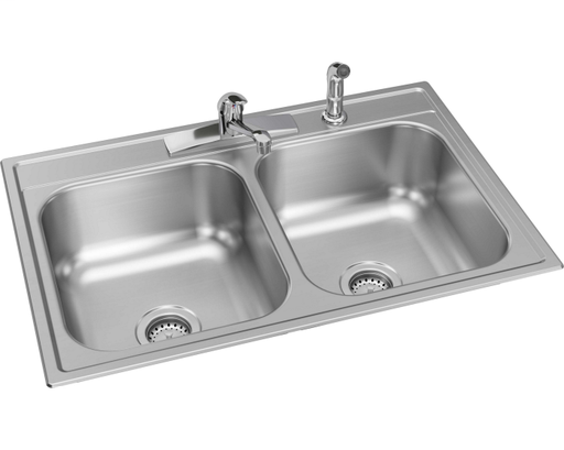 22 Gauge Stainless Steel 33" x 22" x 7" Double Bowl Drop-in Kitchen Sink Kit