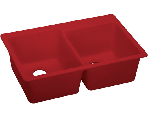 Elkay Quartz Luxe 33" x 22" x 9-1/2", Offset Double Bowl Drop-in Sink, Maraschino