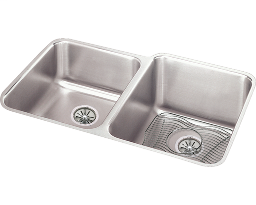 Elkay Lustertone Classic Stainless Steel 31-1/4" x 20-1/2" x 9-7/8", Offset Double Bowl Undermount Sink Kit
