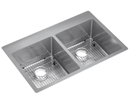 Elkay Crosstown Stainless Steel 33" x 22" x 9", Equal Double Bowl Dual Mount Sink Kit