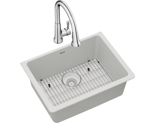 Elkay Quartz Classic 24-5/8" x 18-1/2" x 9-1/2", Single Bowl Undermount Sink Kit with Faucet, White