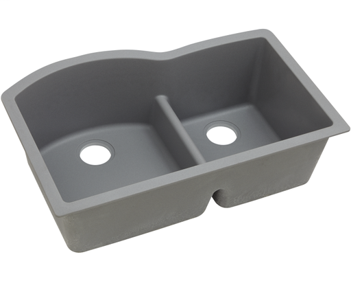 Elkay Quartz Classic 33" x 22" x 10", Offset 60/40 Double Bowl Undermount Sink with Aqua Divide, Greystone