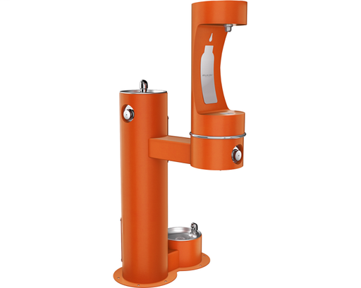 Elkay Outdoor EZH2O Bottle Filling Station Bi-Level, Pedestal with Pet Station Non-Filtered Non-Refrigerated Orange