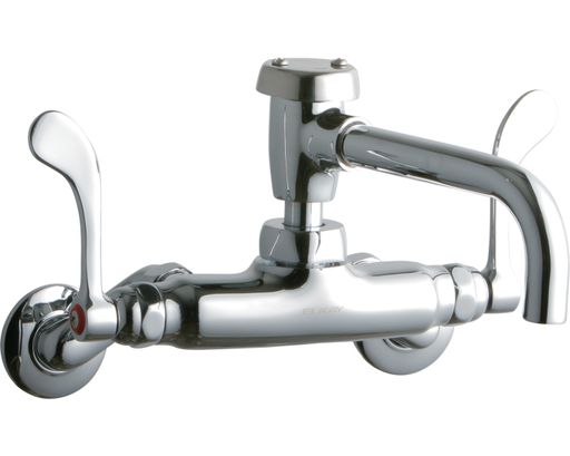 Elkay Foodservice 3-8" Adjustable Centers Wall Mount Faucet w/7" Vented Spout 4" Wristblade Handles 2in Inlet