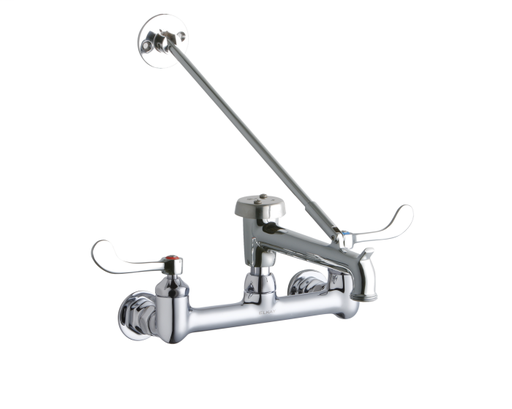 Elkay 8" Centerset Wall Mount Faucet w/7" Bucket Hook Spt 4in Wristblade Handles 1/2in Offset Inlet Polished Chrome