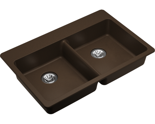 Elkay Quartz Classic 33" x 22" x 5-1/2", Double Bowl Drop-in ADA Sink with Perfect Drain, Mocha