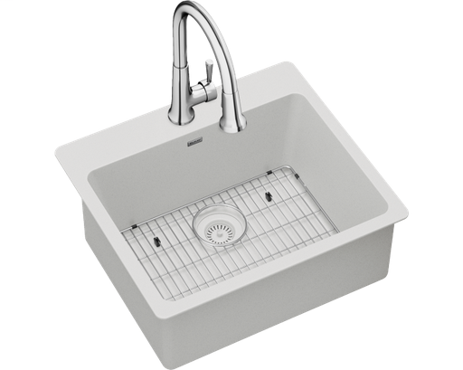 Elkay Quartz Classic 25" x 22" x 9-1/2", Single Bowl Drop-in Sink Kit with Faucet, White