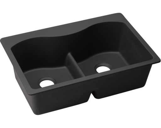 Elkay Quartz Luxe 33" x 22" x 9-1/2", Equal Double Bowl Drop-in Sink with Aqua Divide, Caviar