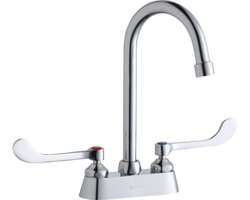 Elkay 4" Centerset with Exposed Deck Faucet with 5" Gooseneck Spout 6" Wristblade Handles Chrome