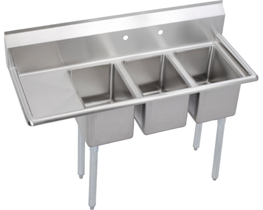 Elkay Dependabilt Stainless Steel 48-1/2" x 19-3/4" x 46" 16 Gauge Three Compartment Sink w/ 12" Left Drainboard and Stainless Steel Legs